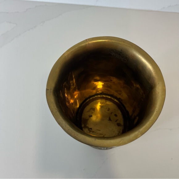Vintage Brass Floral Embossed Cylinder Vase Gold Tone Decorative Home Accent - Picture 5 of 13